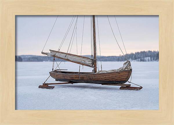 Old Wooden Ice Boat On Frozen Lake