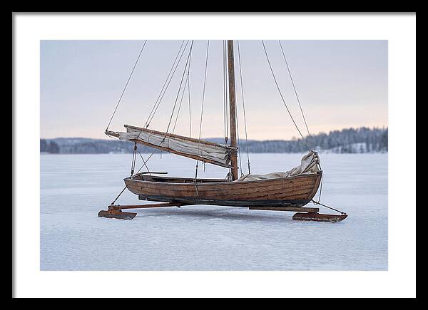 Old Wooden Ice Boat On Frozen Lake