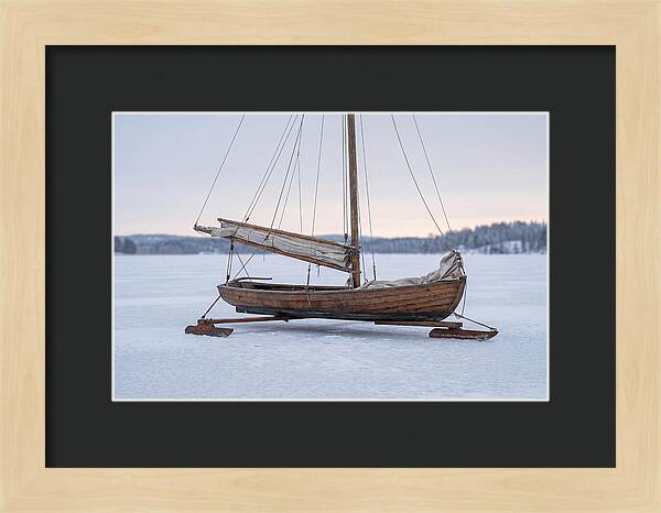 Old Wooden Ice Boat On Frozen Lake
