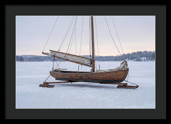 Old Wooden Ice Boat On Frozen Lake