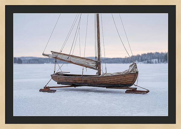 Old Wooden Ice Boat On Frozen Lake