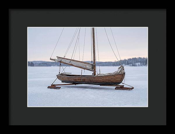 Old Wooden Ice Boat On Frozen Lake