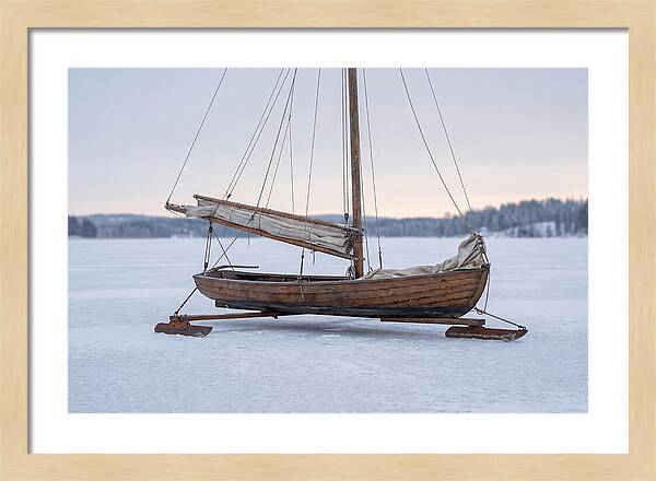 Old Wooden Ice Boat On Frozen Lake