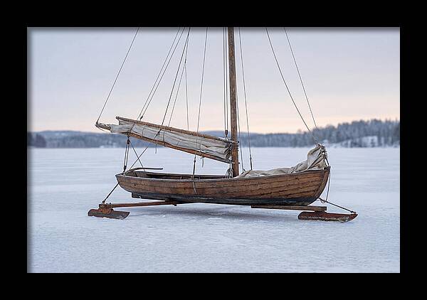 Old Wooden Ice Boat On Frozen Lake