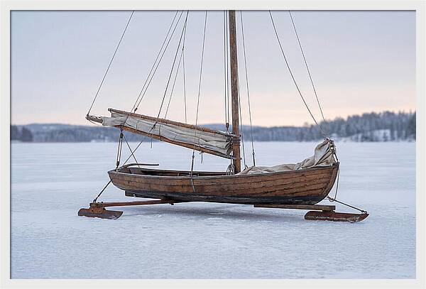 Old Wooden Ice Boat On Frozen Lake