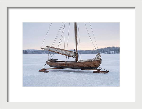 Old Wooden Ice Boat On Frozen Lake