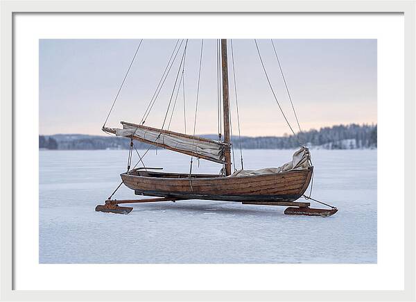 Old Wooden Ice Boat On Frozen Lake