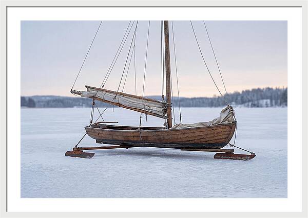 Old Wooden Ice Boat On Frozen Lake
