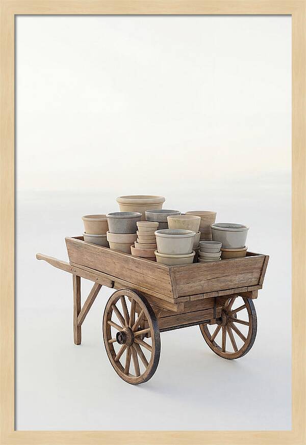 Old Wooden Pushcart With Flower Pots
