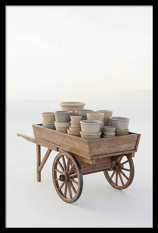 Old Wooden Pushcart With Flower Pots