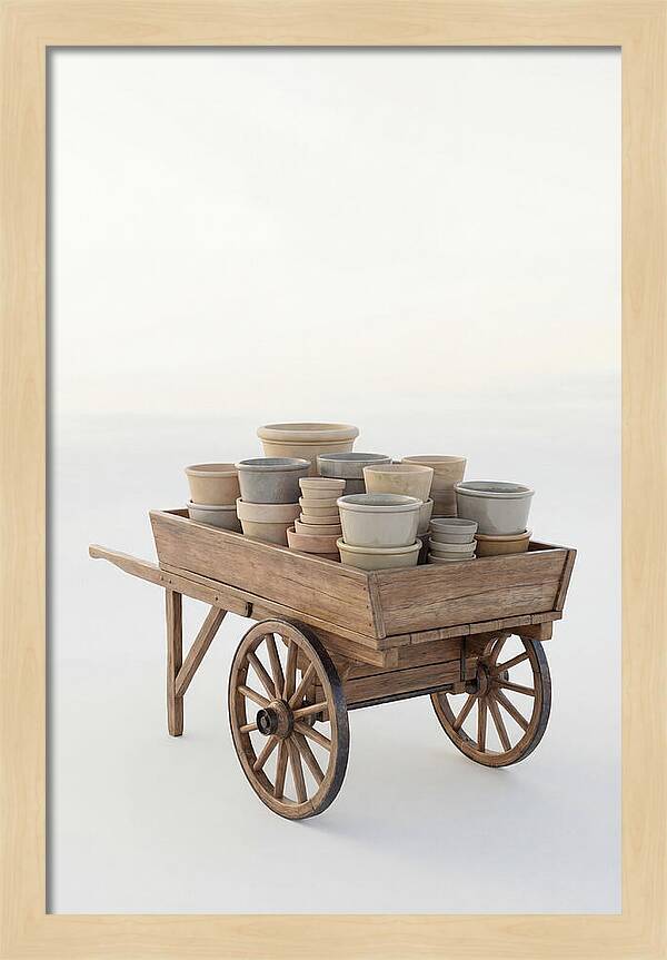 Old Wooden Pushcart With Flower Pots