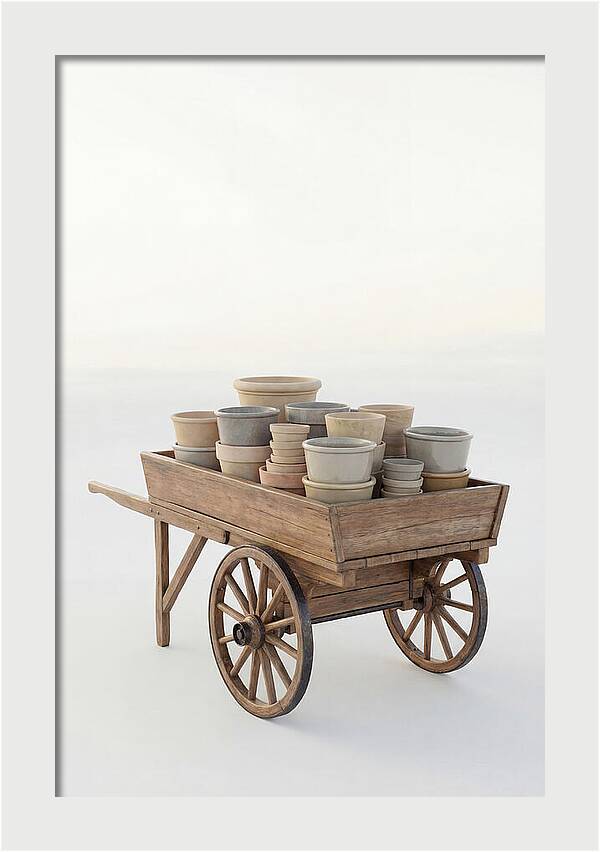 Old Wooden Pushcart With Flower Pots