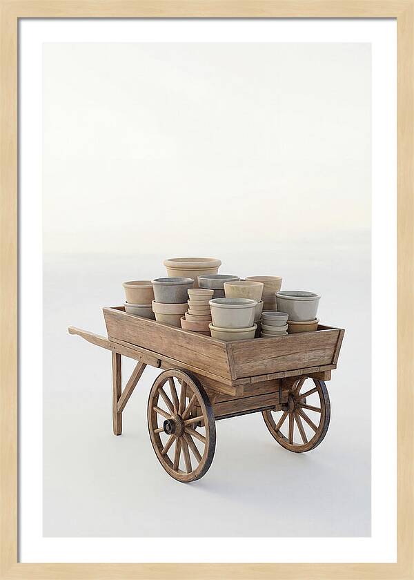 Old Wooden Pushcart With Flower Pots