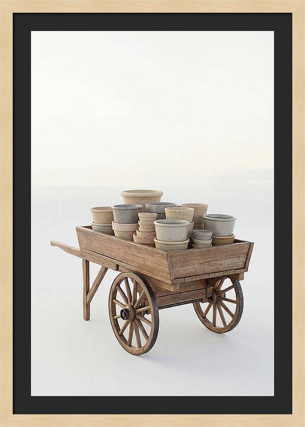 Old Wooden Pushcart With Flower Pots