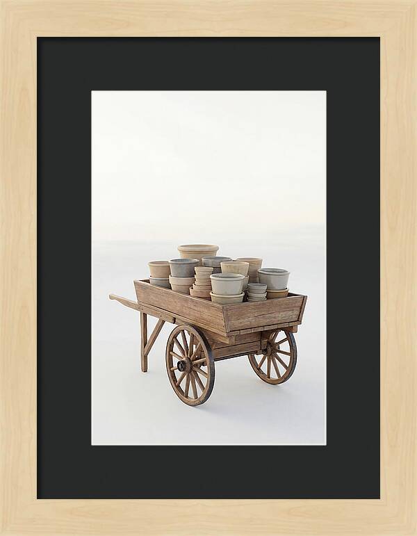 Old Wooden Pushcart With Flower Pots