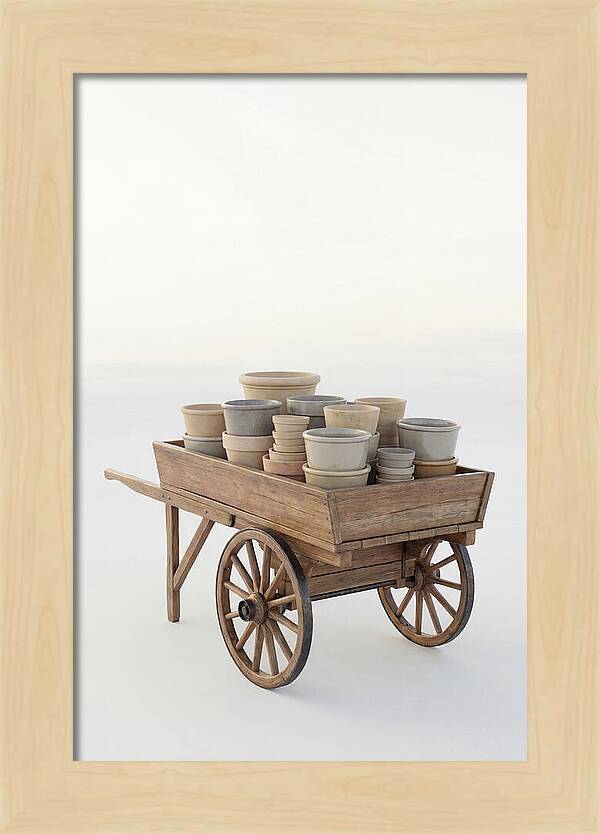 Old Wooden Pushcart With Flower Pots