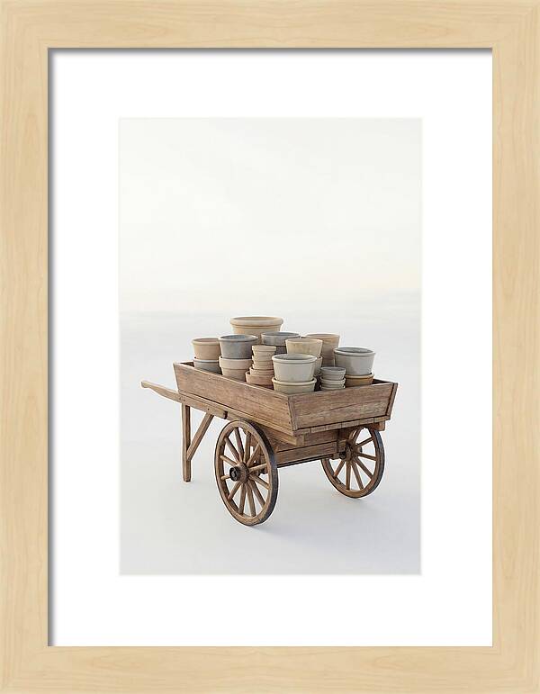 Old Wooden Pushcart With Flower Pots