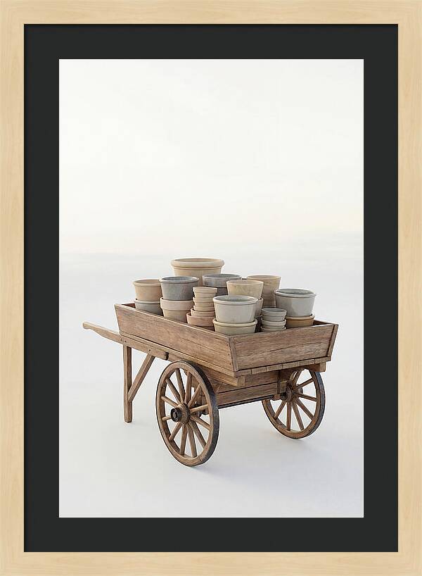 Old Wooden Pushcart With Flower Pots
