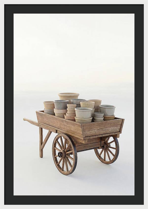 Old Wooden Pushcart With Flower Pots