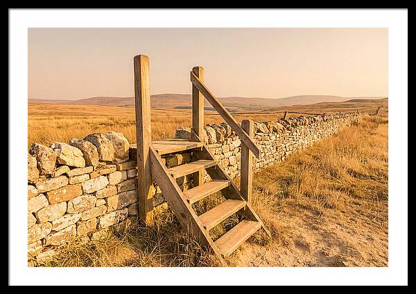 Old Wooden Stile Steps Over Wall