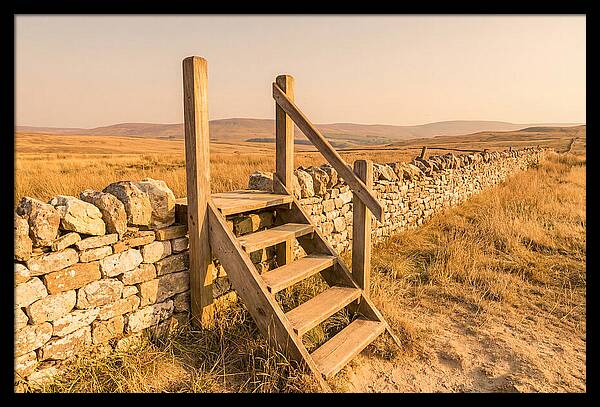 Old Wooden Stile Steps Over Wall