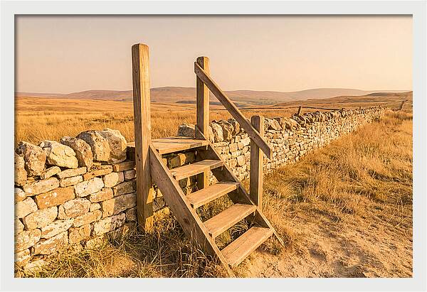 Old Wooden Stile Steps Over Wall