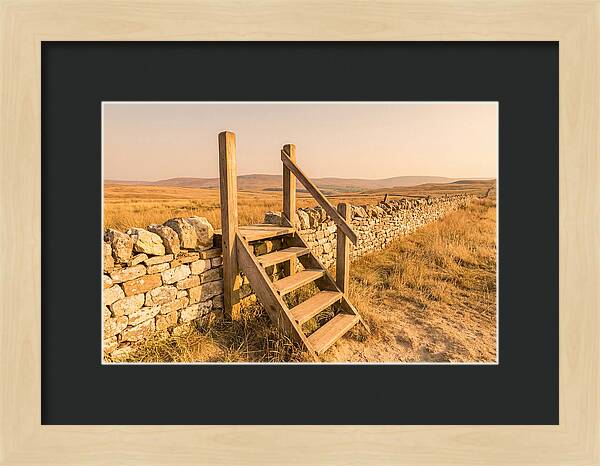 Old Wooden Stile Steps Over Wall