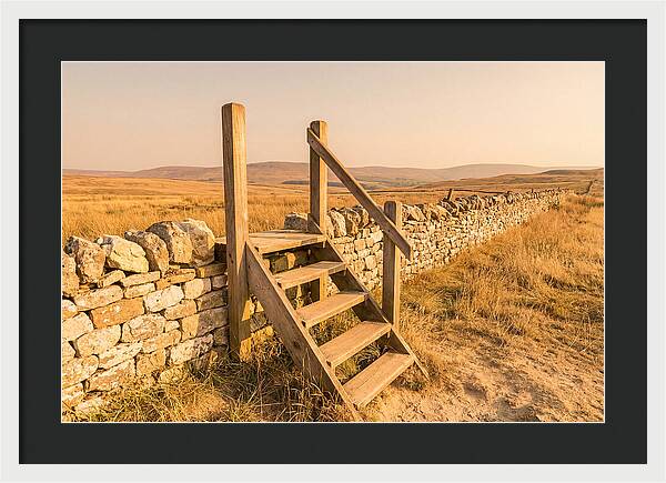 Old Wooden Stile Steps Over Wall