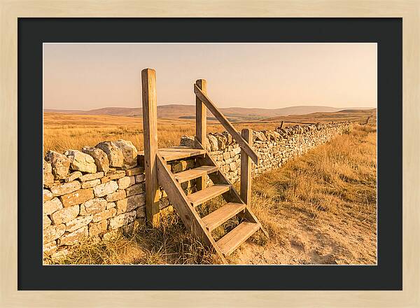 Old Wooden Stile Steps Over Wall