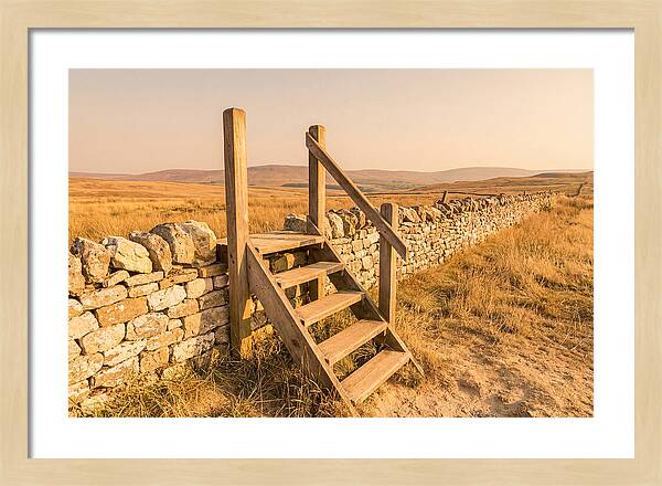 Old Wooden Stile Steps Over Wall