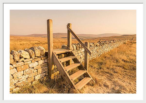 Old Wooden Stile Steps Over Wall