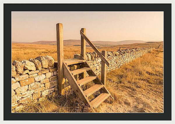Old Wooden Stile Steps Over Wall