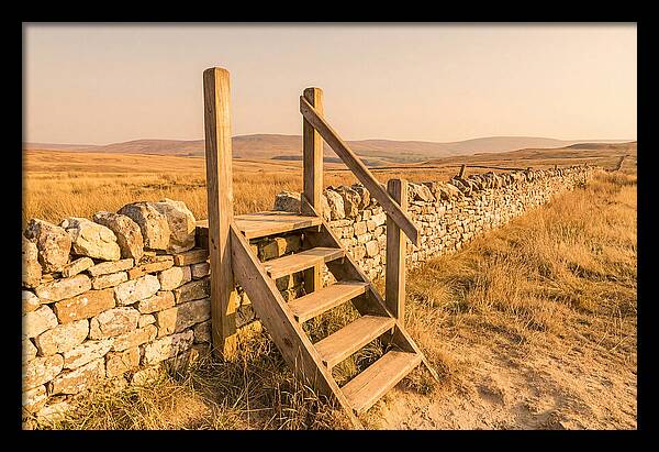 Old Wooden Stile Steps Over Wall