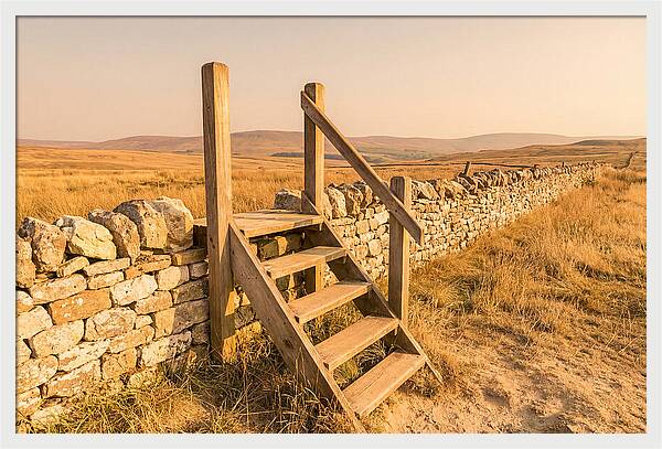 Old Wooden Stile Steps Over Wall