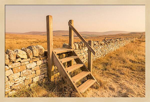 Old Wooden Stile Steps Over Wall
