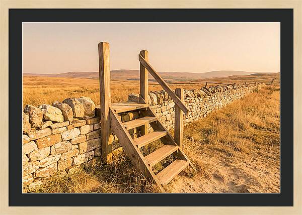 Old Wooden Stile Steps Over Wall
