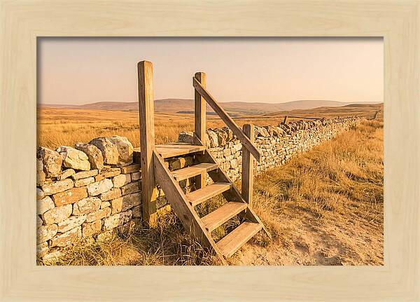 Old Wooden Stile Steps Over Wall