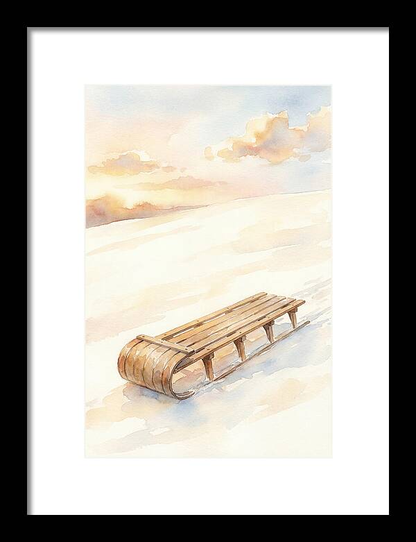 Old Wooden Toboggan On Snowy Hill