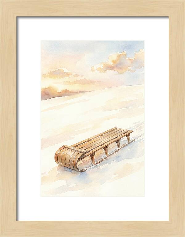 Old Wooden Toboggan On Snowy Hill