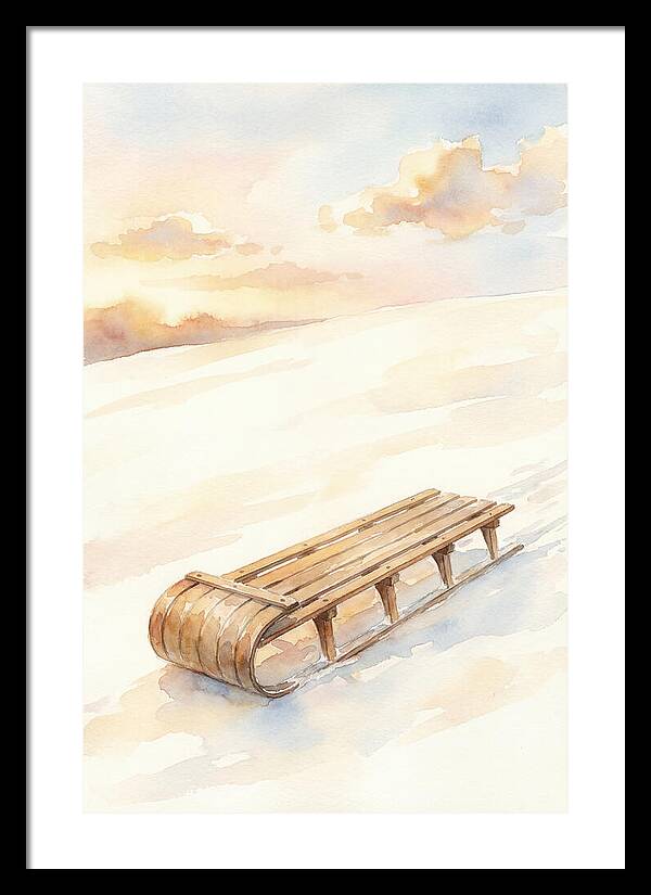 Old Wooden Toboggan On Snowy Hill