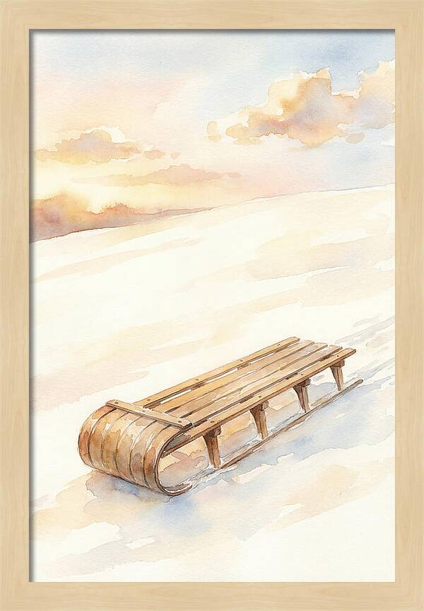 Old Wooden Toboggan On Snowy Hill