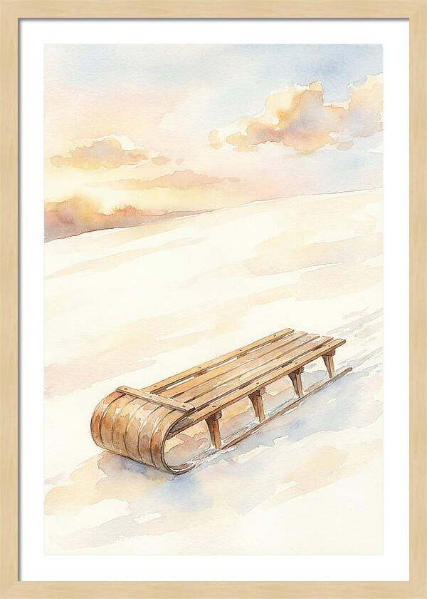 Old Wooden Toboggan On Snowy Hill