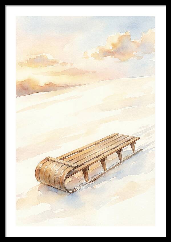 Old Wooden Toboggan On Snowy Hill