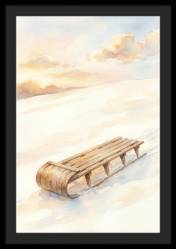 Old Wooden Toboggan On Snowy Hill