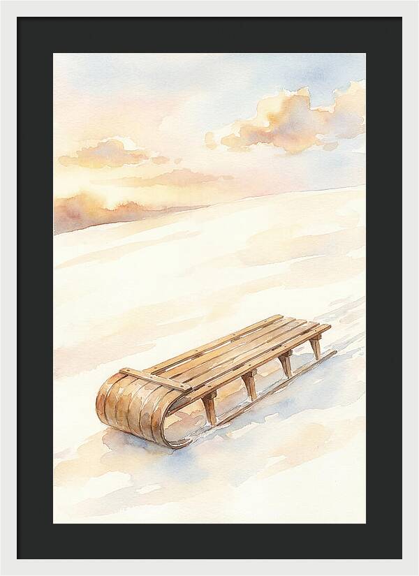 Old Wooden Toboggan On Snowy Hill