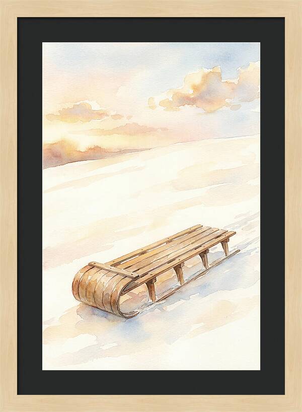 Old Wooden Toboggan On Snowy Hill