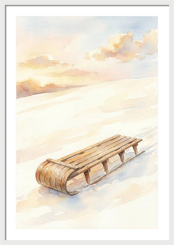 Old Wooden Toboggan On Snowy Hill