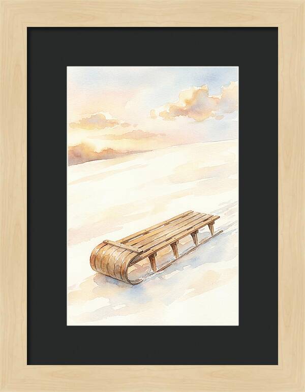 Old Wooden Toboggan On Snowy Hill