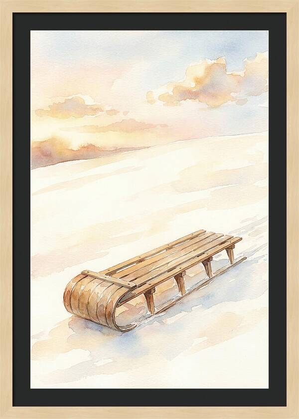 Old Wooden Toboggan On Snowy Hill