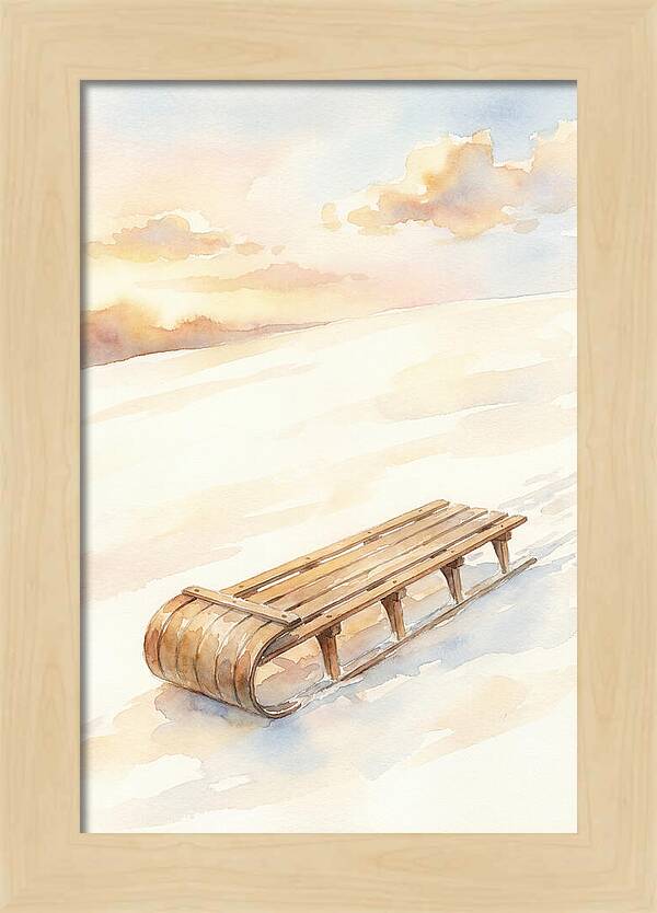 Old Wooden Toboggan On Snowy Hill